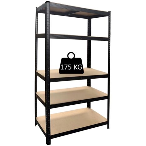 scaffale 5 ripiani in metallo e legno grima nero portata 175 kg 90x40x180 cm