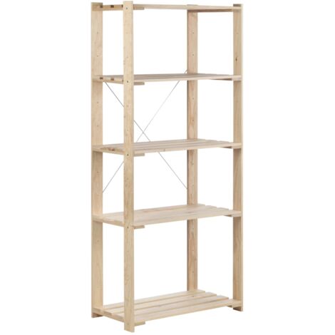 scaffale 5 ripiani regolabili "nova" in legno di pino massello 76,5x38,5x174,5 cm
