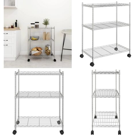Scaffale a 3 Livelli con Ruote 60x35x81 cm Cromato 150 kg - Scaffale con ruote - Scaffale industriale