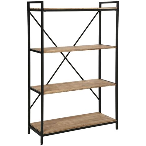 Scaffale a 4 Ripiani in Legno e Metallo 90x35x141cm