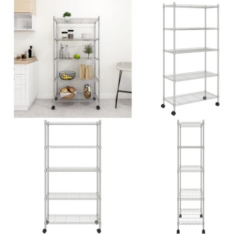 Scaffale a 5 Livelli con Ruote 75x35x155 cm Cromato 250 kg - Scaffale con ruote - Scaffale industriale