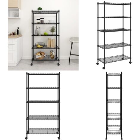 Scaffale a 5 Livelli con Ruote 75x35x155 cm Nero 250 kg - Scaffale con ruote - Scaffale industriale