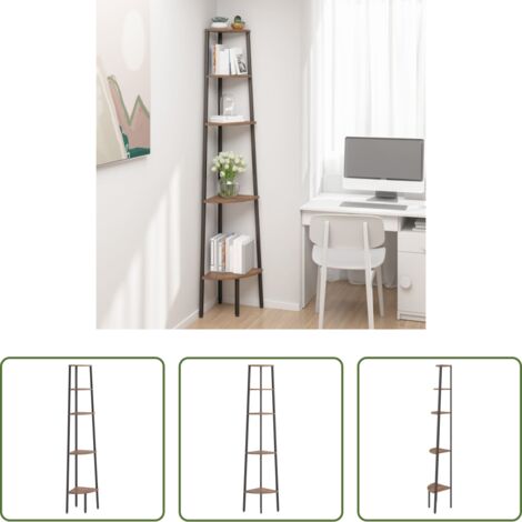 Scaffale a 5 livelli - Scaffale Angolare 5 Livelli Marrone Scuro Nero 45,5x31,5x180 cm