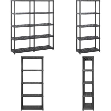 Scaffale a 5 Ripiani Nero 142x38x170 cm in Plastica - Scaffale per libri - Scaffale per piante