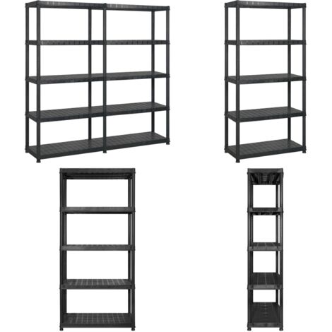 Scaffale a 5 Ripiani Nero 170x40x185 cm in Plastica - Scaffale per libri - Scaffale per piante