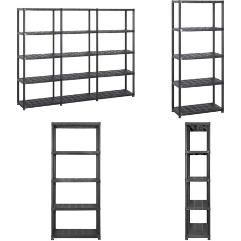 Scaffale a 5 Ripiani Nero 213x38x170 cm in Plastica - Scaffale per libri - Scaffale per piante