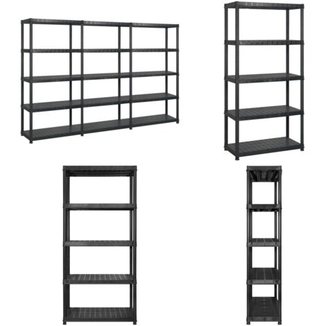 Scaffale a 5 Ripiani Nero 255x40x185 cm in Plastica - Scaffale per libri - Scaffale per piante