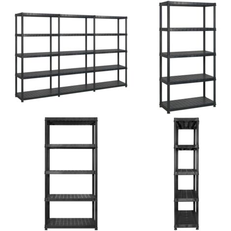 Scaffale a 5 Ripiani Nero 274,5x45,7x185 cm in Plastica - Scaffale per libri - Scaffale per piante