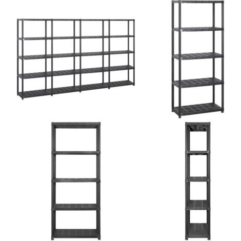 Scaffale a 5 Ripiani Nero 284x38x170 cm in Plastica - Scaffale per libri - Scaffale per piante