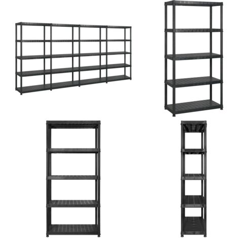 Scaffale a 5 Ripiani Nero 340x40x185 cm in Plastica - Scaffale per libri - Scaffale per piante