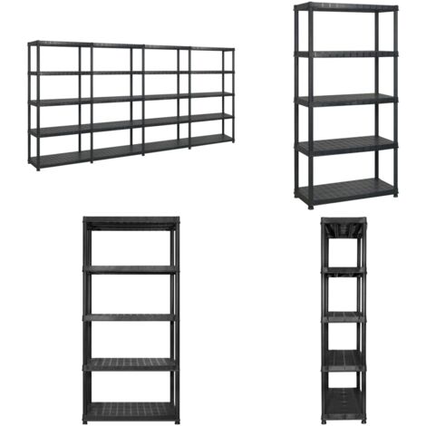 Scaffale a 5 Ripiani Nero 366x45,7x185 cm in Plastica - Scaffale per libri - Scaffale per piante