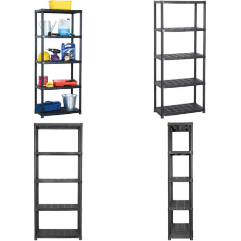 Scaffale a 5 Ripiani Nero 71x38x170 cm in Plastica - Scaffale per libri - Scaffale per piante