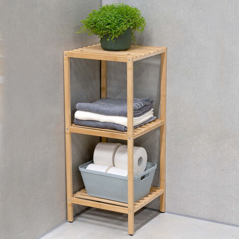 Scaffale a Colonna da Bagno 3 Ripiani Legno Bambù Armadio Organizer 33x32x77.5cm
