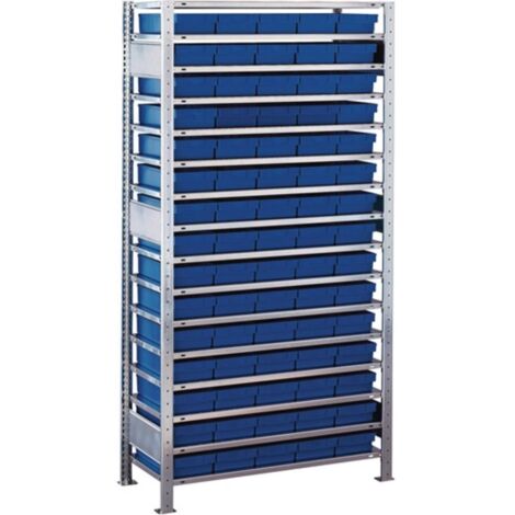 Scaffale a incastro H2000xL1000xP400mm, scaffale di base con 16 ripiani in acciaio, dimensioni 75xL 400mm, blu
