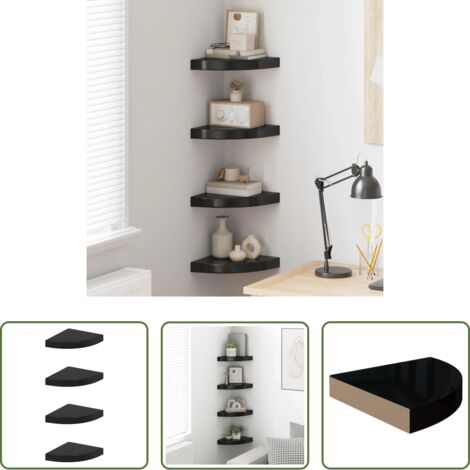 Scaffale a muro - 323891  Floating Corner Shelves 4 pcs High Gloss Black 25x25x3,8 cm MDF