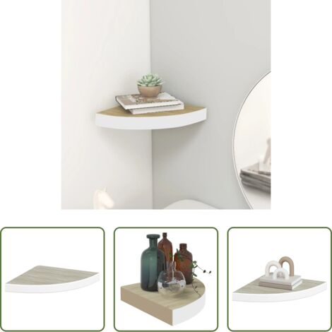 Scaffale a muro -  Mensola Angolare Rovere e Bianco 35x35x3,8 cm in MDF