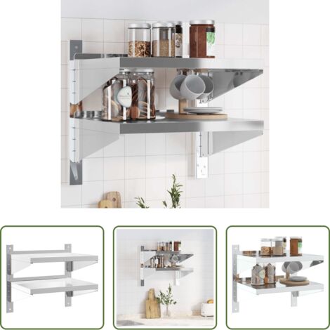 Scaffale a muro -  Mensola Muro 2 Ripiani 50x40x48 cm Argento Acciaio Inossidabile