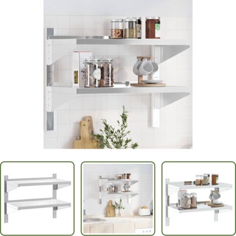 Scaffale a muro -  Mensola Muro 2 Ripiani 75x40x60cm Argento Acciaio Inossidabile
