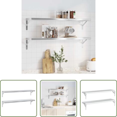 Scaffale a muro -  Mensole a Muro 2 pz 100x23,5 cm Argento in Acciaio Inossidabile