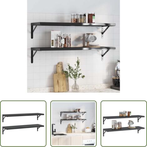 Scaffale a muro -  Mensole a Muro 2 pz 100x30 cm Nero in Acciaio Inossidabile