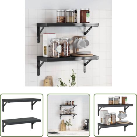 Scaffale a muro -  Mensole a Muro 2 pz 50x23,5 cm Nero in Acciaio Inossidabile