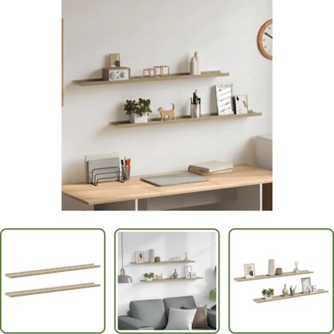 Scaffale a muro -  Mensole da Parete 2 pz Bianco e Rovere Sonoma 100x9x3 cm