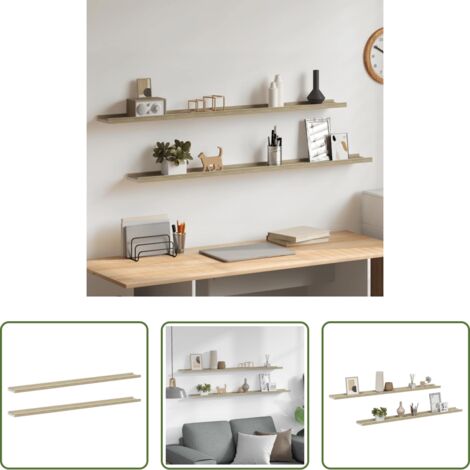 Scaffale a muro -  Mensole da Parete 2 pz Bianco e Rovere Sonoma 115x9x3 cm