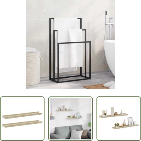 Scaffale a muro -  Mensole da Parete 2 pz Bianco e Rovere Sonoma 60x9x3 cm