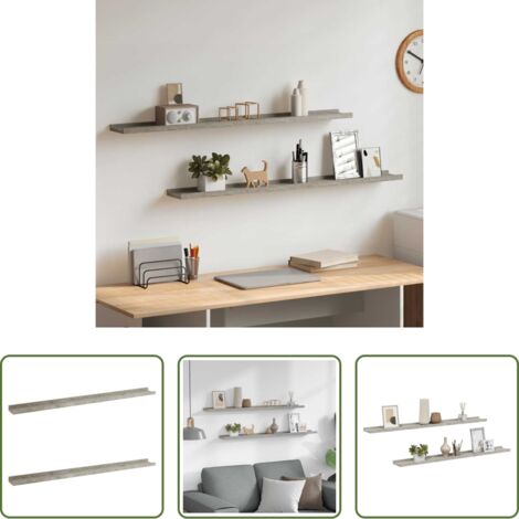 Scaffale a muro -  Mensole da Parete 2 pz Grigio Cemento 100x9x3 cm