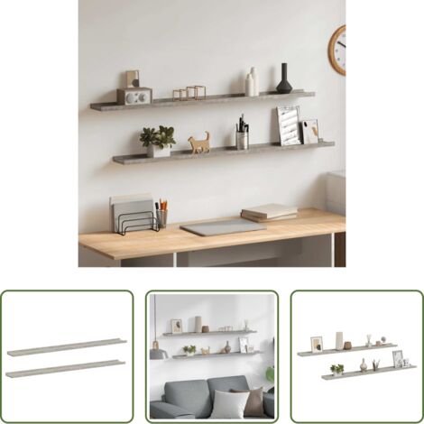Scaffale a muro -  Mensole da Parete 2 pz Grigio Cemento 115x9x3 cm