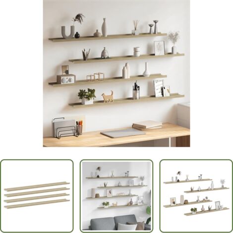 Scaffale a muro -  Mensole da Parete 4 pz Bianco e Rovere Sonoma 115x9x3 cm