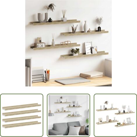 Scaffale a muro -  Mensole da Parete 4 pz Bianco e Rovere Sonoma 60x9x3 cm