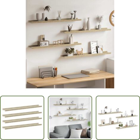 Scaffale a muro -  Mensole da Parete 4 pz Bianco e Rovere Sonoma 80x9x3 cm