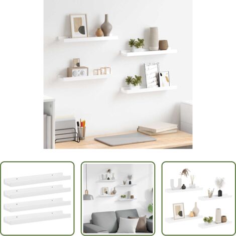 Scaffale a muro -  Mensole da Parete 4 pz Bianco Lucido 40x9x3 cm