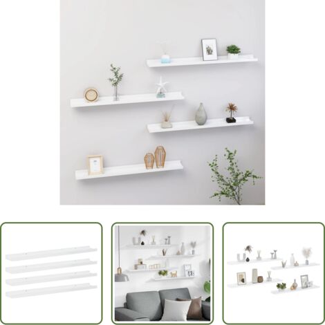 Scaffale a muro - Mensole da Parete 4 pz Bianco Lucido 80x9x3 cm