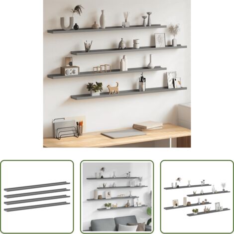 Scaffale a muro -  Mensole da Parete 4 pz Grigie 115x9x3 cm