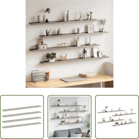 Scaffale a muro -  Mensole da Parete 4 pz Grigio Cemento 115x9x3 cm