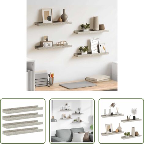 Scaffale a muro -  Mensole da Parete 4 pz Grigio Cemento 40x9x3 cm