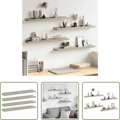 Scaffale a muro -  Mensole da Parete 4 pz Grigio Cemento 60x9x3 cm