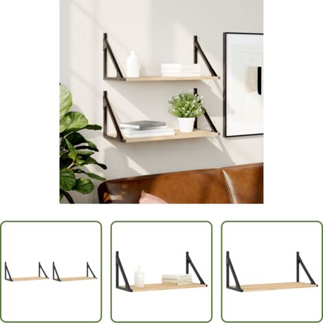 Scaffale a muro -  Mensole Parete 2pz Rovere Sonoma 60x25x25,5cm Legno Multistrato