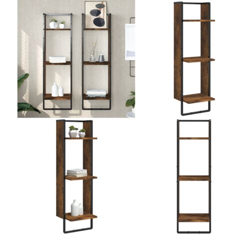 Scaffale a Parete 3 Ripiani Rovere Fumo 30x25x100cm Multistrato - Mensole da parete - Scaffale in legno