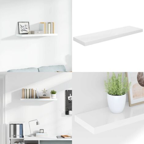 Scaffale a Parete Bianco Lucido 90x23,5x3,8 cm in MDF - Scaffale a parete - Supporto espositivo