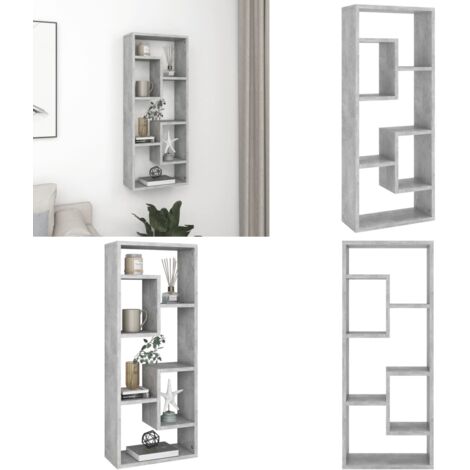 Scaffale a Parete Grigio Cemento 36x16x90 cm Legno Multistrato - Mensola a parete - Scaffale in legno
