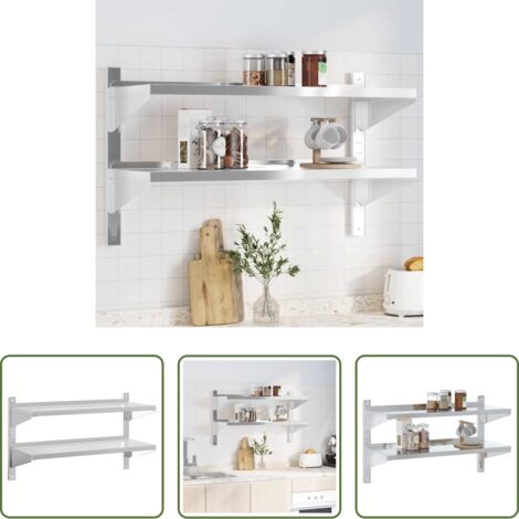 Scaffale a parete -  Mensola Muro 2 Ripiani 100x40x60cm Argento Acciaio Inossidabile