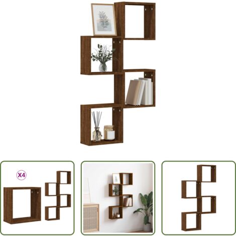 Scaffale a parete -  Mensole a Cubo 4 pz Rovere Marrone 30x15x30 cm