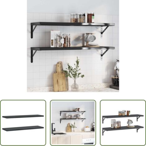 Scaffale a parete -  Mensole a Muro 2 pz 100x30x3 cm Nero in Acciaio Inossidabile