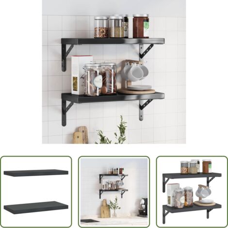 Scaffale a parete -  Mensole a Muro 2 pz 50x23,5x3 cm Nero in Acciaio Inossidabile