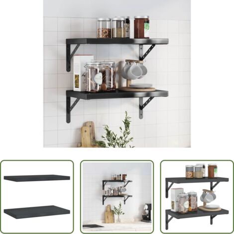 Scaffale a parete -  Mensole a Muro 2 pz 50x30x3 cm Nero in Acciaio Inossidabile