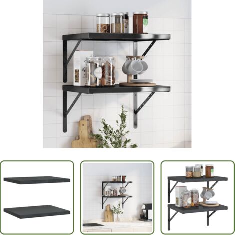 Scaffale a parete -  Mensole a Muro 2 pz 50x40x3 cm Nero in Acciaio Inossidabile
