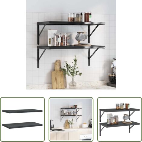Scaffale a parete -  Mensole a Muro 2 pz 75x40x3 cm Nero in Acciaio Inossidabile